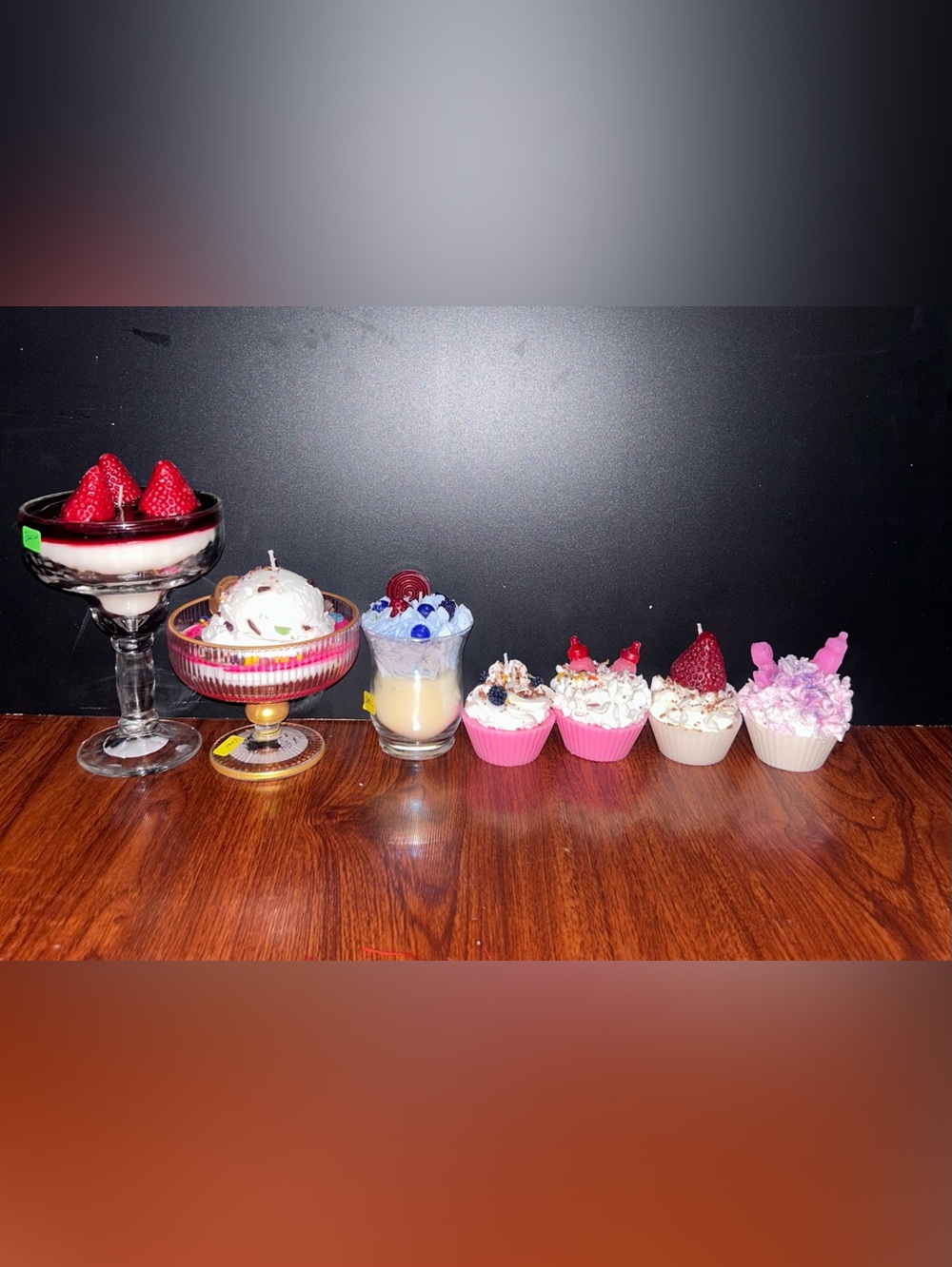 Decorative Pink & White Dessert Candle Set - Assorted Cupcake and Sundae Designs